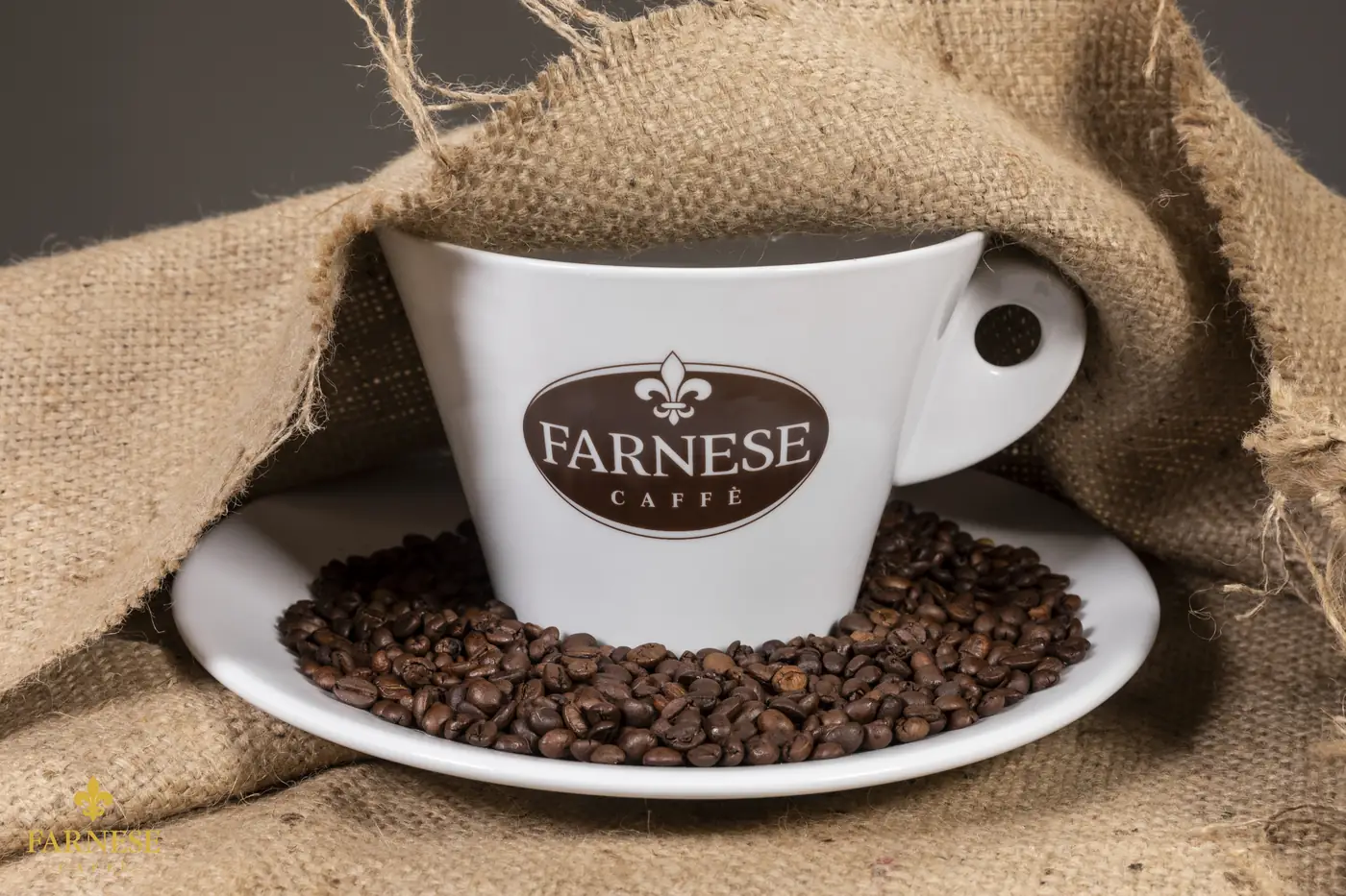 Tazzina Farnese Caffè su chicchi tostati